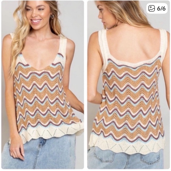 POL Chevron Knit Tank Top in Coral and Olive Size Small EUC - Picture 2 of 9